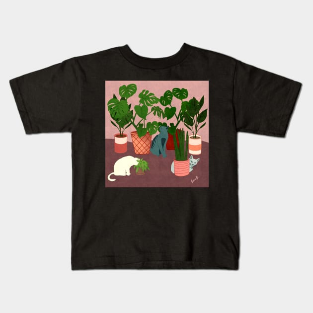 Cats & House Plants Kids T-Shirt by Booneb